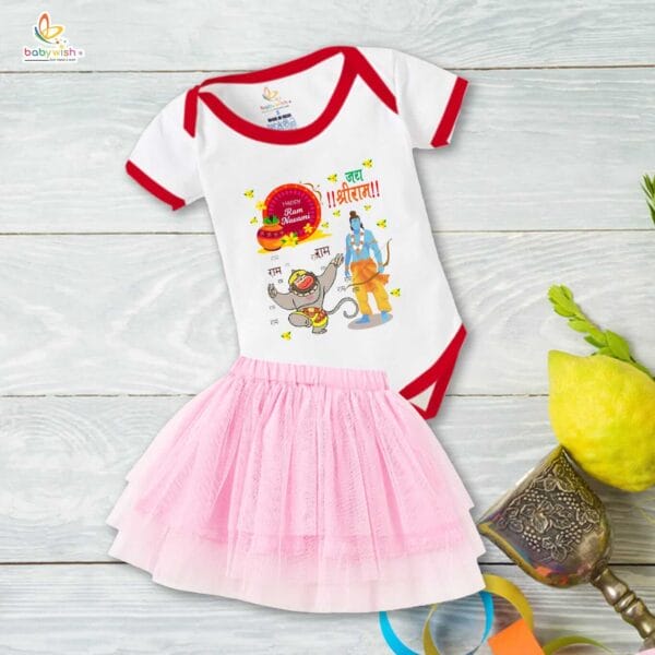 Ramnavmi Festivals Newborn Girl's Tutu Skirt & Romper Navratri Print Onesies bodysuits for baby - Image 2