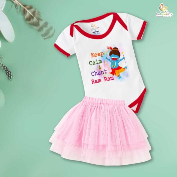 Ramnavmi Festivals Newborn Girl's Tutu Skirt & Romper Navratri Print Onesies bodysuits for baby - Image 2