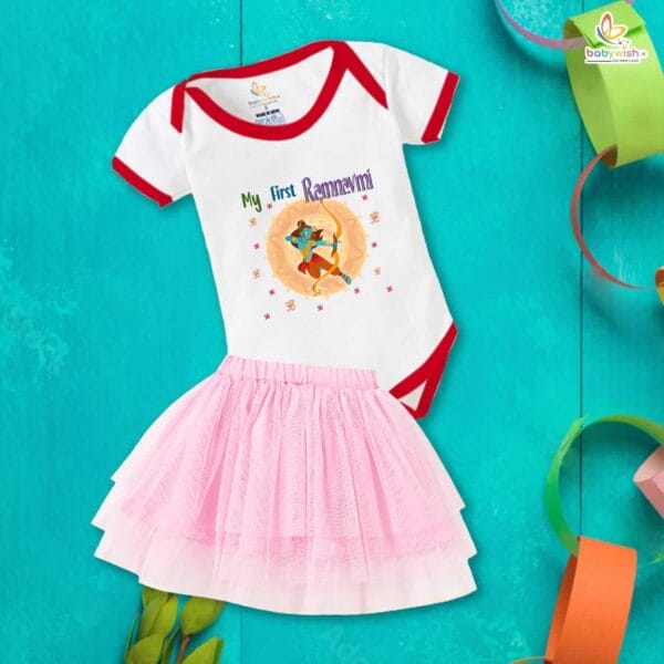 Ramnavmi Festivals Newborn Girl's Tutu Skirt & Romper Navratri Print Onesies bodysuits for baby - Image 4