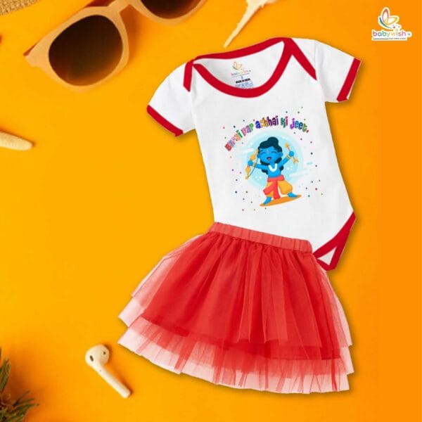 Ramnavmi Festivals Newborn Girl's Tutu Skirt & Romper Navratri Print Onesies bodysuits for baby - Image 4