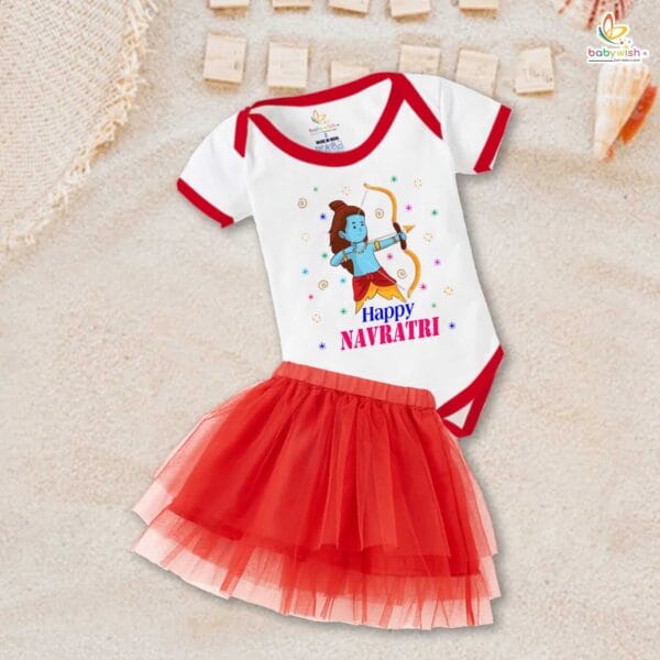 Ramnavmi Festivals Newborn Girl's Tutu Skirt & Romper Navratri Print Onesies bodysuits for baby - Image 2