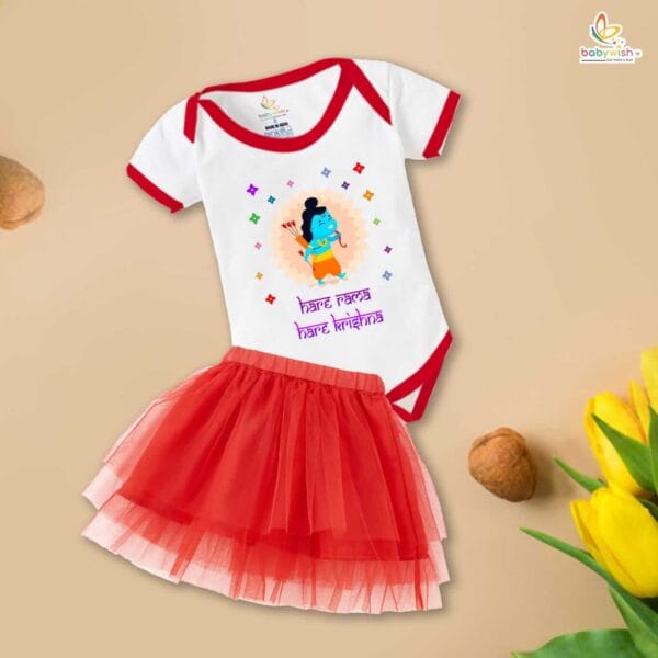 Ramnavmi Festivals Newborn Girl's Tutu Skirt & Romper Navratri Print Onesies bodysuits for baby - Image 2