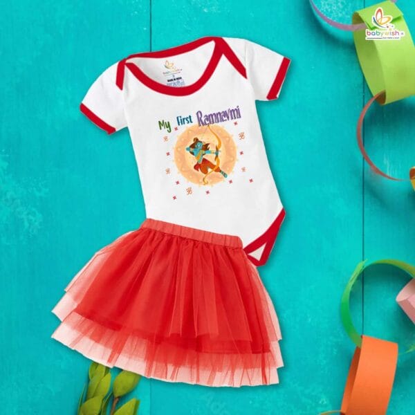 Ramnavmi Festivals Newborn Girl's Tutu Skirt & Romper Navratri Print Onesies bodysuits for baby - Image 3
