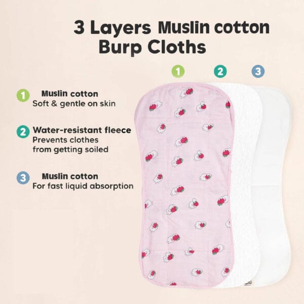 Pink muslin burp cloth for babies – soft and absorbent cotton feeding towel by Babywish