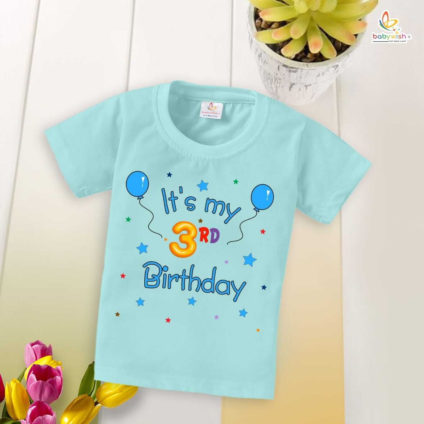 Three Year Birthday Unisex T-Shirt Half Sleeve Round Neck Topwear tee for kids