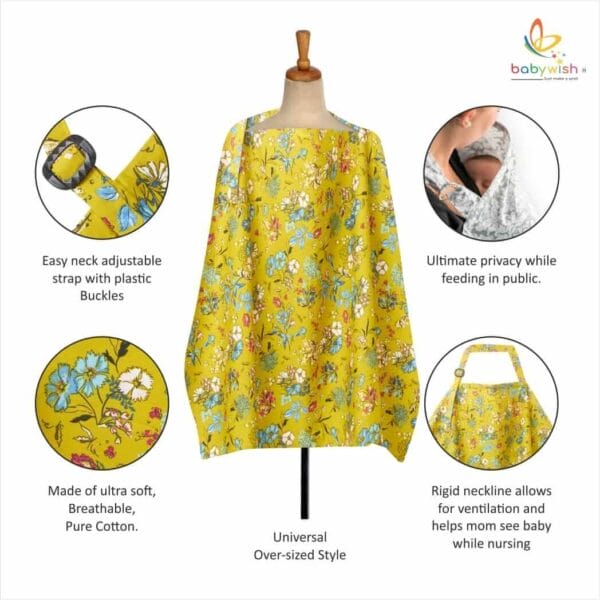 Nursing covers for Mother Breathable feeding cover for Breastfeeding 360° Coverage Protection Cover - Yellow Water Lily - Image 2
