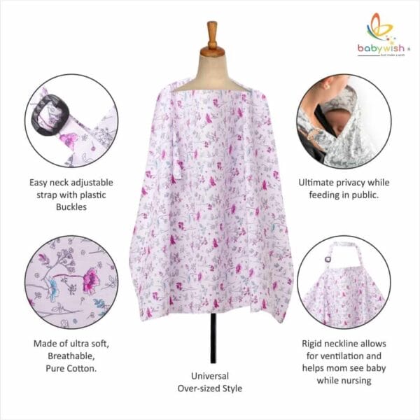 Nursing covers for Mother Breathable feeding cover for Breastfeeding 360° Coverage Protection Cover - Purple Water Lily - Image 3