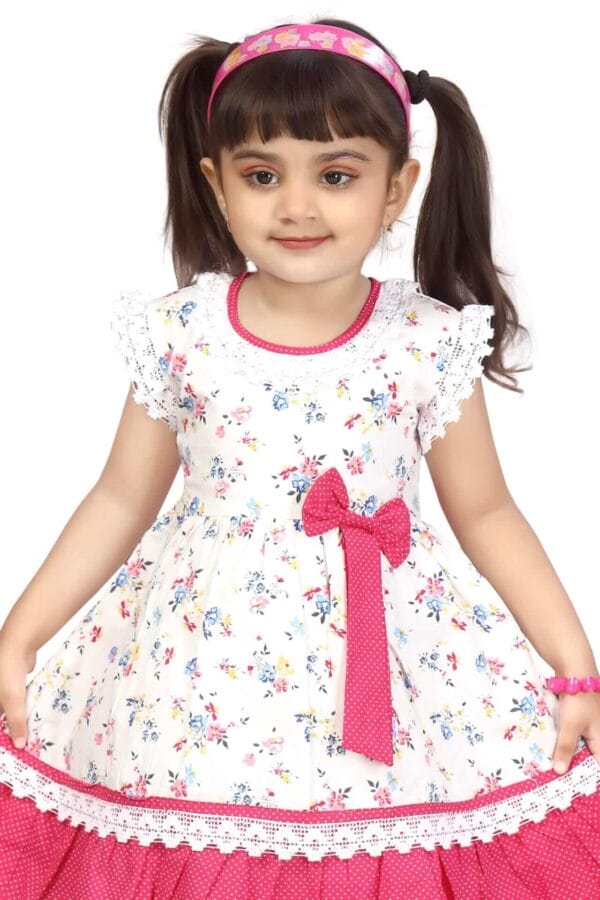 Girl Dress Knee Length Frock Floral Prints Girls Flutter Wings Halfsleeve Dress Girls Cotton Bottom Lace Frock Topwear - Lace Pattern - Image 6