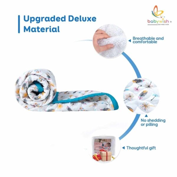 GOTS Certified Organic Muslin Baby Dohar Blanket for Newborn Soft Crib All Seasons Quilt for Microfiber Giftset - Blue Magic Feather - Image 7