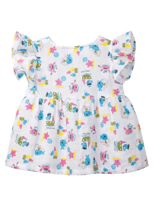 Baby Girl Organic Muslin Frock Newborn Girl Knee Length Dress Multi Theme Printed - Image 7