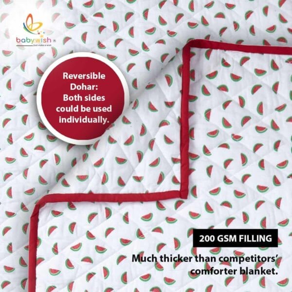 GOTS Certified Organic Muslin Baby Dohar Blanket for Newborn Soft Crib All Seasons Quilt for Microfiber Giftset - Red Watermelon Wonder - Image 6