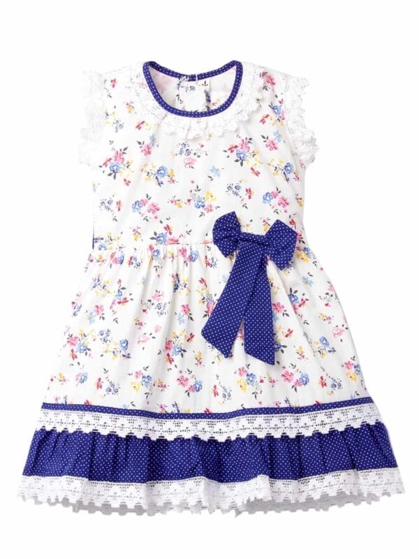 Girl Dress Knee Length Frock Floral Prints Girls Flutter Wings Halfsleeve Dress Girls Cotton Bottom Lace Frock Topwear - Lace Pattern - Image 7