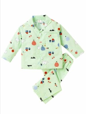 Kids Sleepsuit for Baby Boy’s and Girl’s Topwear and Pajamas Set Long Sleeve Sleepwear Baby Clothing Sets - Green Bear Print