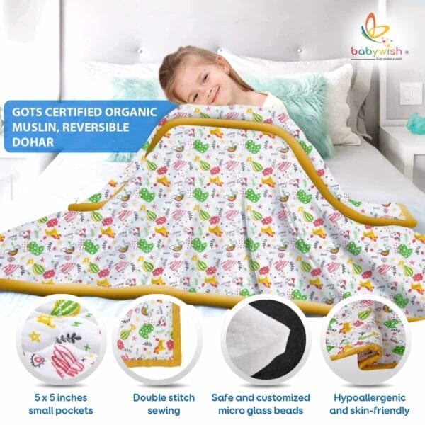 GOTS Certified Organic Muslin Baby Dohar Blanket for Newborn Soft Crib All Seasons Quilt for Microfiber Giftset - Orange Unicorn Rainbow