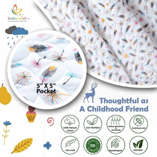 GOTS Certified Organic Muslin Baby Dohar Blanket for Newborn Soft Crib All Seasons Quilt for Microfiber Giftset - Blue Magic Feather - Image 9