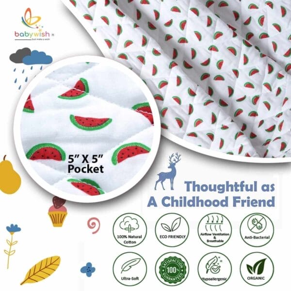 GOTS Certified Organic Muslin Baby Dohar Blanket for Newborn Soft Crib All Seasons Quilt for Microfiber Giftset - Red Watermelon Wonder - Image 9
