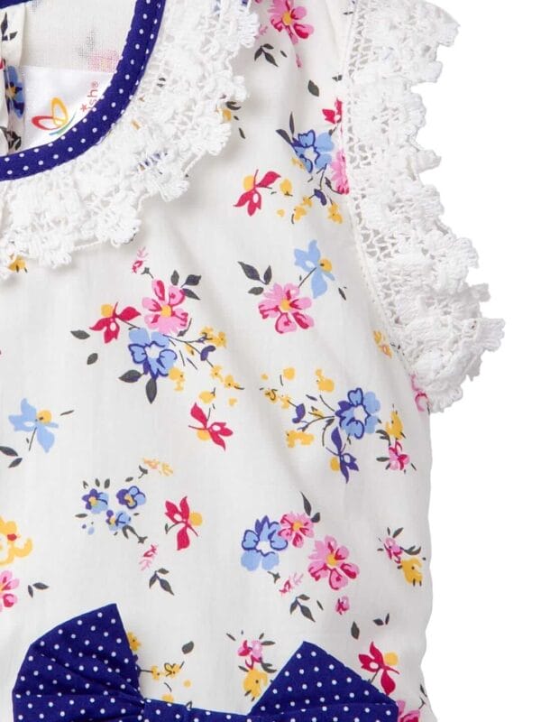 Girl Dress Knee Length Frock Floral Prints Girls Flutter Wings Halfsleeve Dress Girls Cotton Bottom Lace Frock Topwear - Lace Pattern - Image 9