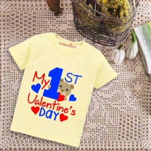 Valentine Day T-shirt for Kids Unisex Valentine Topwear Outfit Printed Half Sleeve Tshirt Dress for Boy n Girl "My 1st Heart Print Valentine"