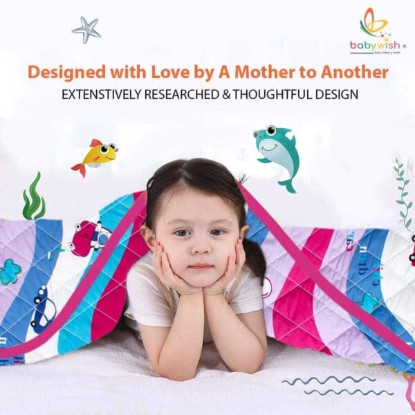 GOTS Certified Organic Cotton Baby Dohar Blanket for Newborn Soft Crib All Seasons Quilt for Microfiber Giftset - Blue Magic Feather - Image 2