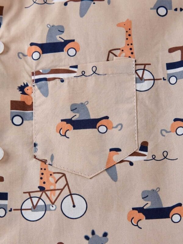 Kids Sleepsuit for Baby Boy’s and Girl’s Topwear and Pajamas Set Long Sleeve Sleepwear Baby Clothing Sets - Peach Vehicles Print - Image 4