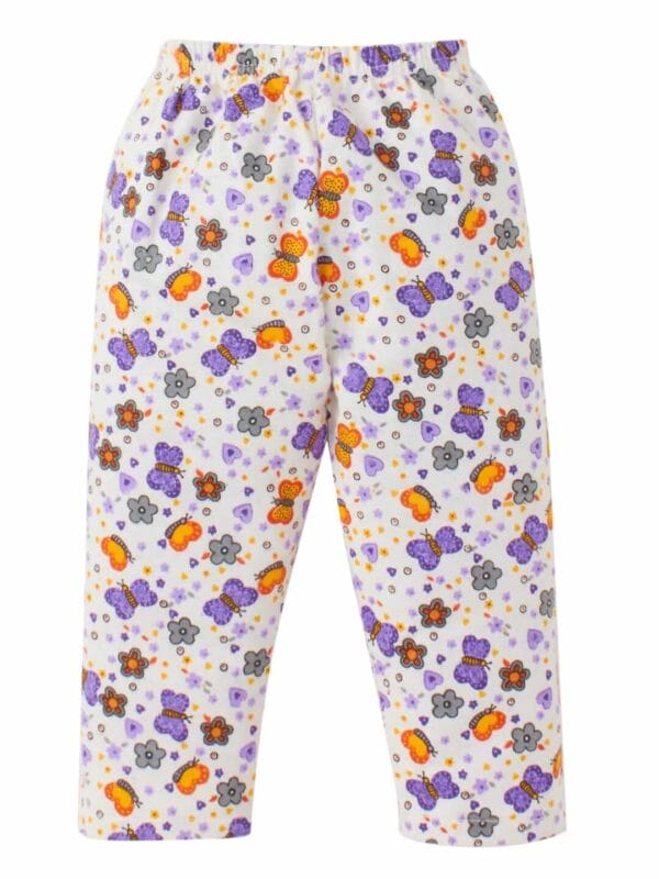 kids top bottom baby Jhabla Set Full Sleeve Pure Flannel kids tshirt Jhabla pajama set - Purple Butterfly Print - Image 5