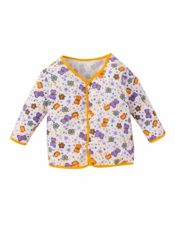 kids top bottom baby Jhabla Set Full Sleeve Pure Flannel kids tshirt Jhabla pajama set - Purple Butterfly Print - Image 2
