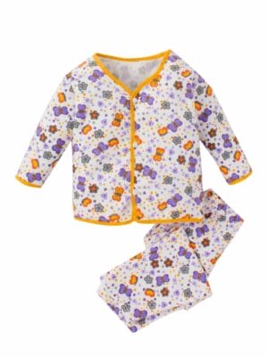 kids top bottom baby Jhabla Set Full Sleeve Pure Flannel kids tshirt Jhabla pajama set - Purple Butterfly Print