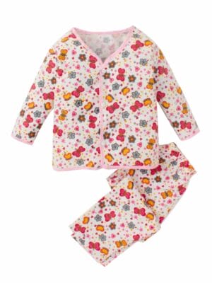 kids top bottom baby Jhabla Set Full Sleeve Pure Flannel kids tshirt Jhabla pajama set - Pink Butterfly Print