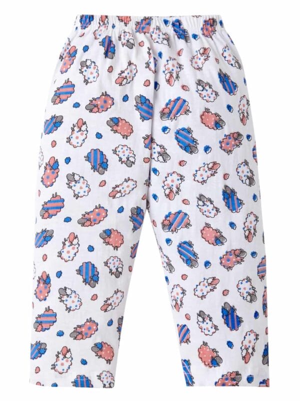 kids top bottom baby Jhabla Set Full Sleeve Pure Cotton kids tshirt Jhabla pajama set - Blue Sheep Print - Image 5