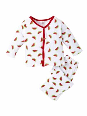 kids top bottom baby Jhabla Set Full Sleeve Pure Cotton kids tshirt Jhabla pajama set - Red Watermelon Prints