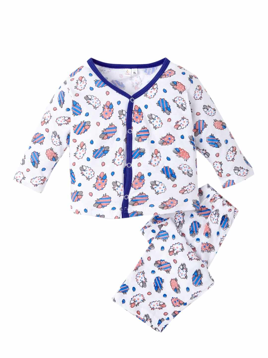 kids top bottom baby Jhabla Set Full Sleeve Pure Cotton kids tshirt Jhabla pajama set - Blue Sheep Print