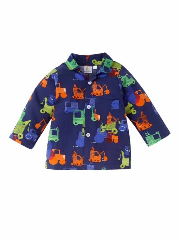 Kids Sleepsuit for Baby Boy’s and Girl’s Topwear and Pajamas Set Long Sleeve Sleepwear Baby Clothing Sets - Blue Construction Print - Image 2