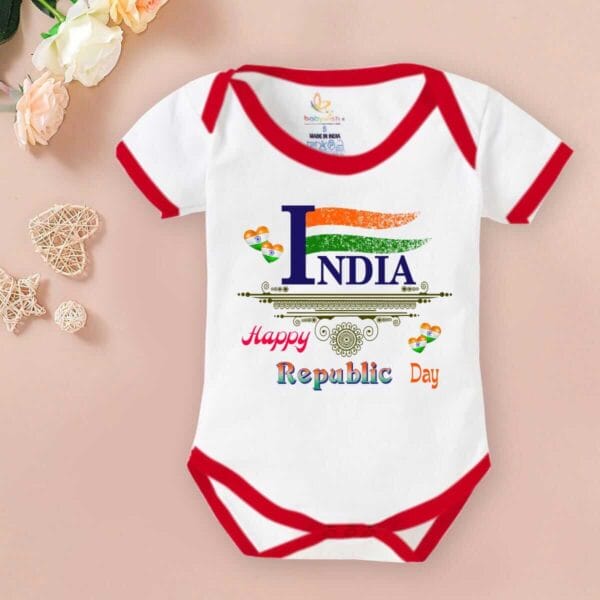 Baby First Republic Day Romper Clothes Baby Bodysuits Newborn Outfit Envelop Neck Half Sleeve Unisex Onesies"Happy Republic Day" - Image 5