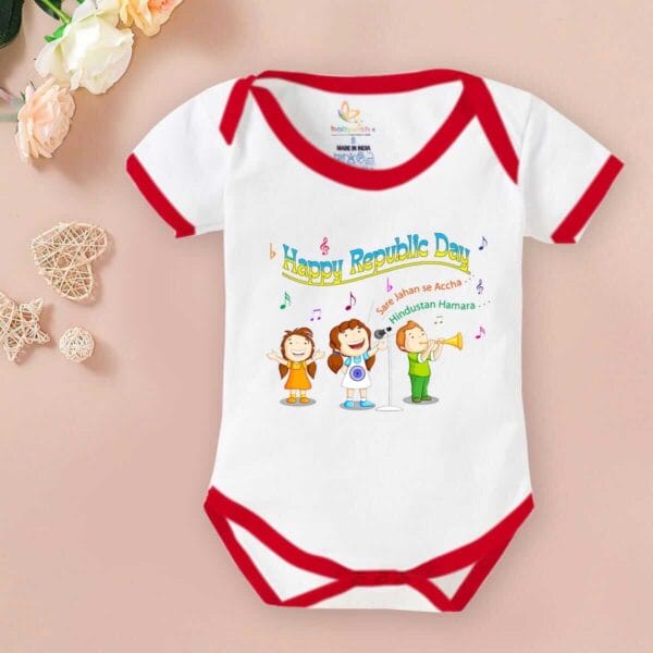 Baby First Republic Day Romper Clothes Baby Bodysuits Newborn Outfit Envelop Neck Half Sleeve Unisex Onesies"Happy Republic Day" - Image 5