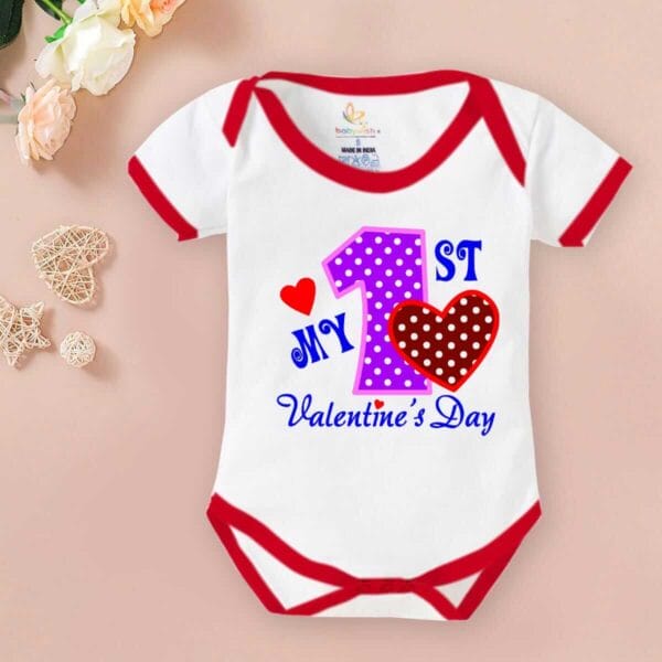 Baby First Valentine Day Romper Clothes Baby valentine Bodysuits Newborn Outfit Envelop Neck Half Sleeve Unisex Onesies"First Valentine Heart Print"