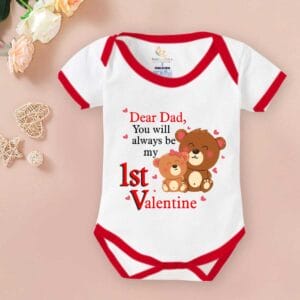 Baby First Valentine Day Romper Clothes Baby valentine Bodysuits Newborn Outfit Envelop Neck Half Sleeve Unisex Onesies"Dear Dad is my First Valentine"