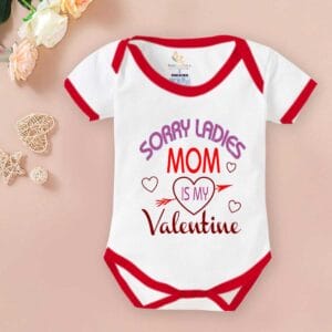 Baby First Valentine Day Romper Clothes Baby valentine Bodysuits Newborn Outfit Envelop Neck Half Sleeve Unisex Onesies"Sorry Ladies Mom is my Valentine"