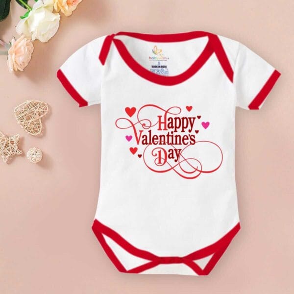 Baby First Valentine Day Romper Clothes Baby valentine Bodysuits Newborn Outfit Envelop Neck Half Sleeve Unisex Onesies"Happy Valentine Day"