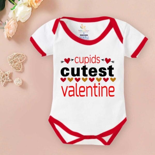 Baby First Valentine Day Romper Clothes Baby valentine Bodysuits Newborn Outfit Envelop Neck Half Sleeve Unisex Onesies"Cupid Cutest Valentine" - Image 2