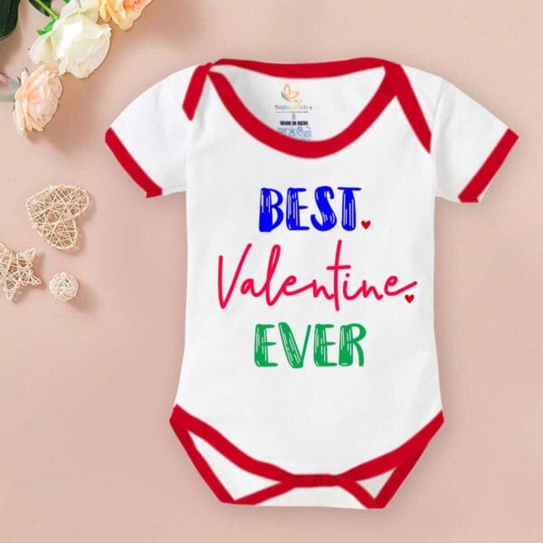 Baby First Valentine Day Romper Clothes Baby valentine Bodysuits Newborn Outfit Envelop Neck Half Sleeve Unisex Onesies"Best Valentine Ever" - Image 2