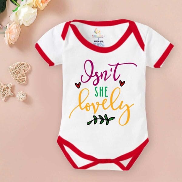 Baby First Valentine Day Romper Clothes Baby valentine Bodysuits Newborn Outfit Envelop Neck Half Sleeve Unisex Onesies"Isn't she lovely" - Image 2