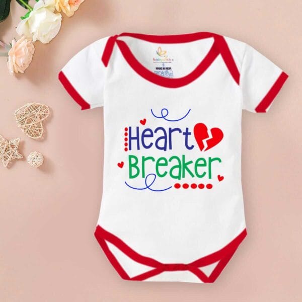 Baby First Valentine Day Romper Clothes Baby valentine Bodysuits Newborn Outfit Envelop Neck Half Sleeve Unisex Onesies"Heart Breaker Print" - Image 2