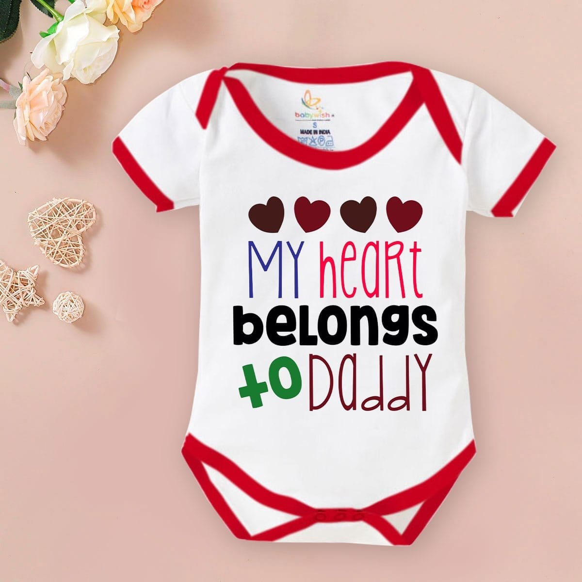 Baby First Valentine Day Romper Clothes Baby valentine Bodysuits Newborn Outfit Envelop Neck Half Sleeve Unisex Onesies"My Hearts Belong to Dad"