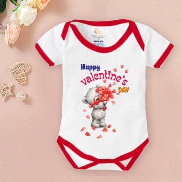 Baby First Valentine Day Romper Clothes Baby valentine Bodysuits Newborn Outfit Envelop Neck Half Sleeve Unisex Onesies"Valentine Day Red Heart"
