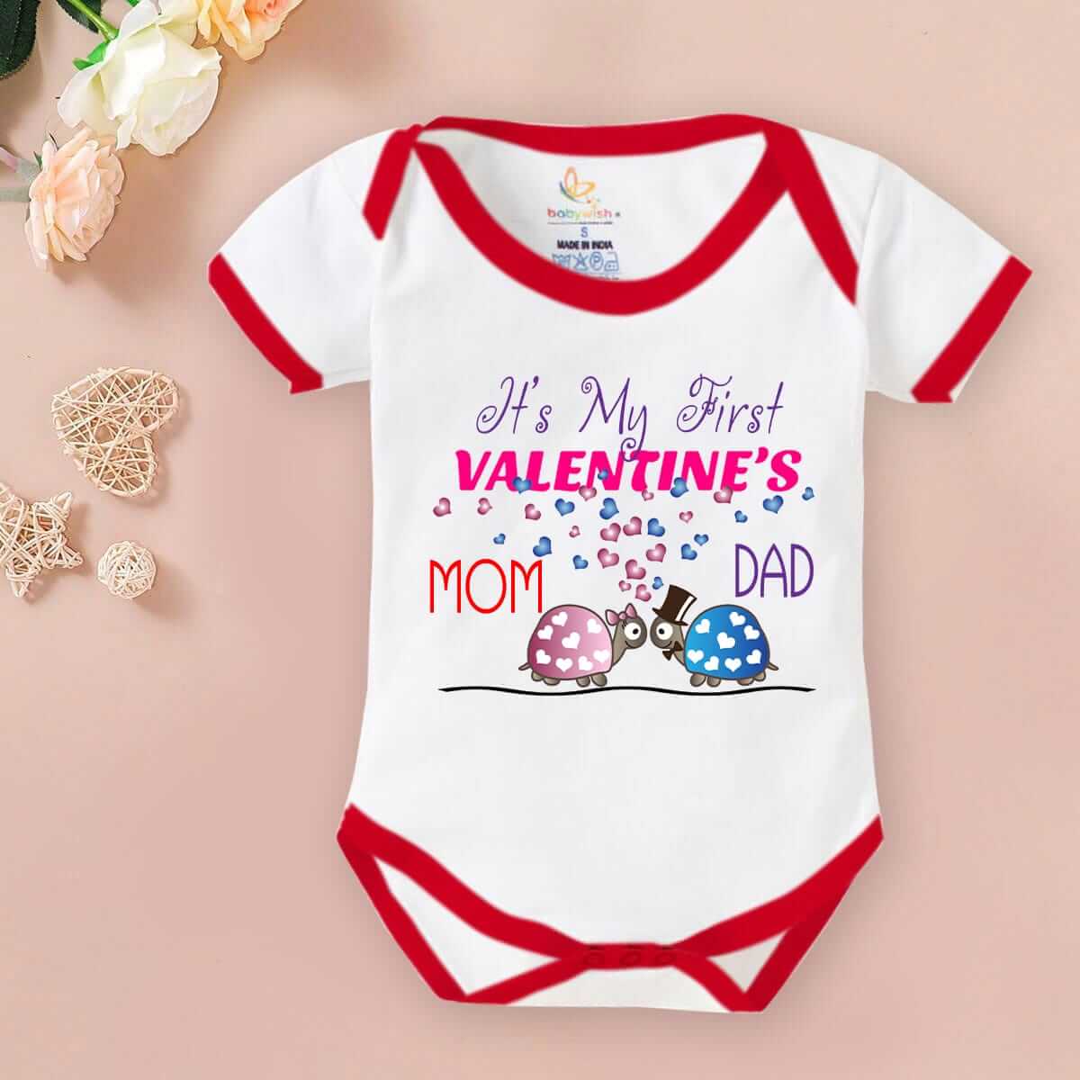 Baby First Valentine Day Romper Clothes Baby valentine Bodysuits Newborn Outfit Envelop Neck Half Sleeve Unisex Onesies"Mom & Dad is my valentine"