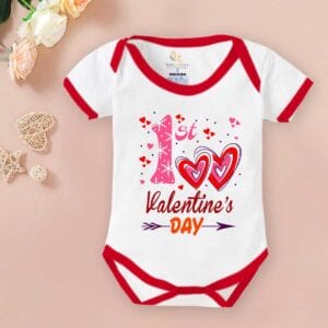 Baby First Valentine Day Romper Clothes Baby valentine Bodysuits Newborn Outfit Envelop Neck Half Sleeve Unisex Onesies"1st Heart printed"