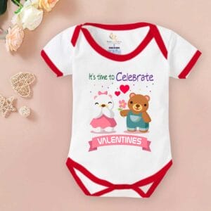 Baby First Valentine Day Romper Clothes Baby valentine Bodysuits Newborn Outfit Envelop Neck Half Sleeve Unisex Onesies"Time to celebrate Valentine"
