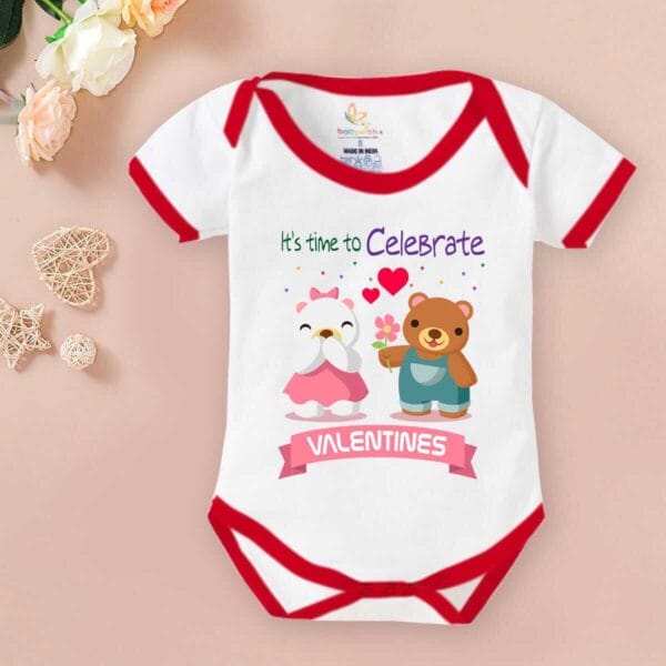 Baby First Valentine Day Romper Clothes Baby valentine Bodysuits Newborn Outfit Envelop Neck Half Sleeve Unisex Onesies"Time to celebrate Valentine"