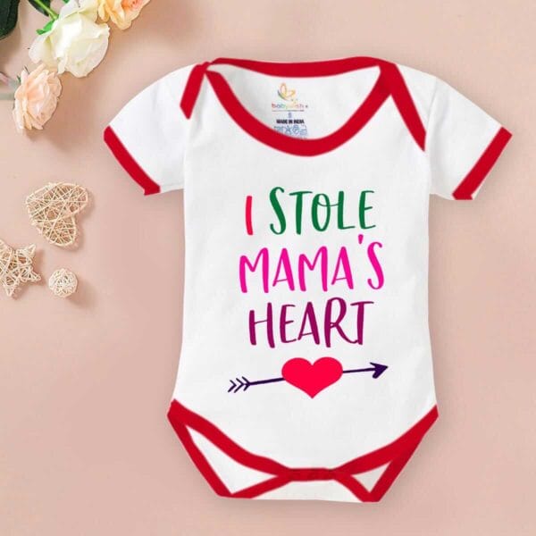 Baby First Valentine Day Romper Clothes Baby valentine Bodysuits Newborn Outfit Envelop Neck Half Sleeve Unisex Onesies"I Stole Mama's Heart" - Image 2