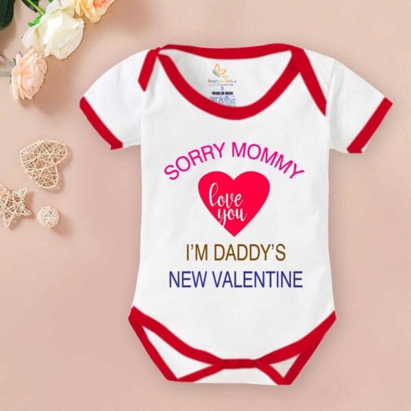 Baby First Valentine Day Romper Clothes Baby valentine Bodysuits Newborn Outfit Envelop Neck Half Sleeve Unisex Onesies"Sorry Mummy I'm Daddy's New Valentine" - Image 2